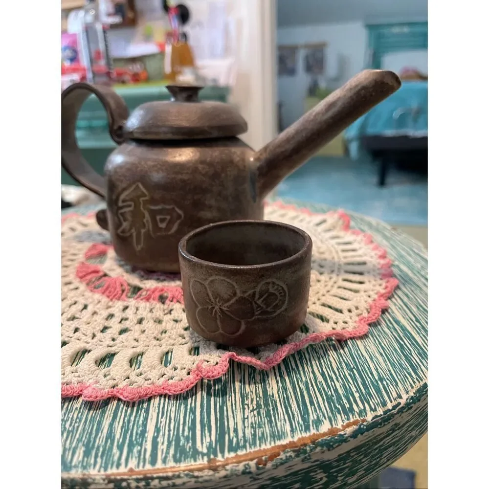 Yixing Zisha Wood Fired Clay Tea Pot w/Sugar Bowl and Cup